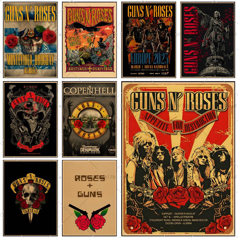 Home Security Gun - Rockband G-Guns n R-Roses Poster zelfklevende