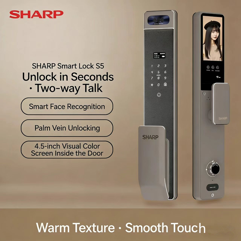 Door Lock Smart Keypad - Sharp S5-FV Volautomatisch Smart Lock-gezichtsherkenning, palmader,