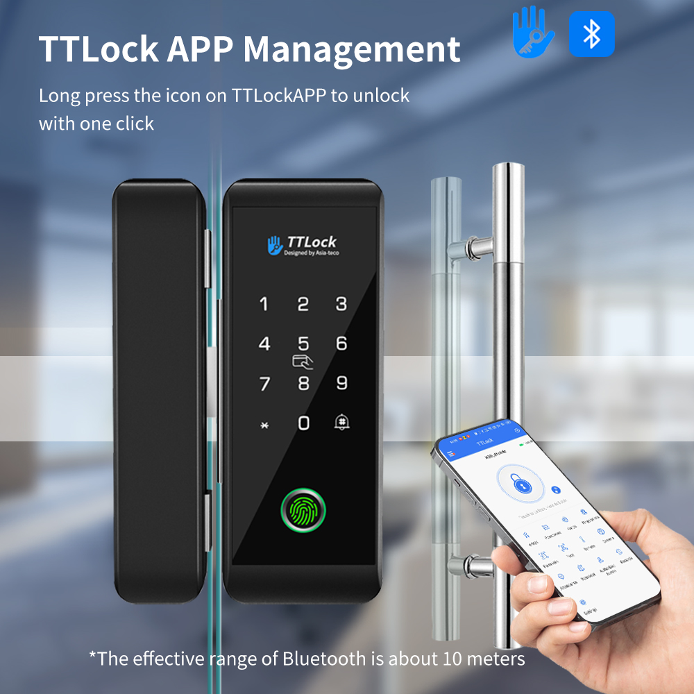 Door Lock Smart Keypad - TTLOCK Smart Glass lock Vingerafdrukherkenning 13,56